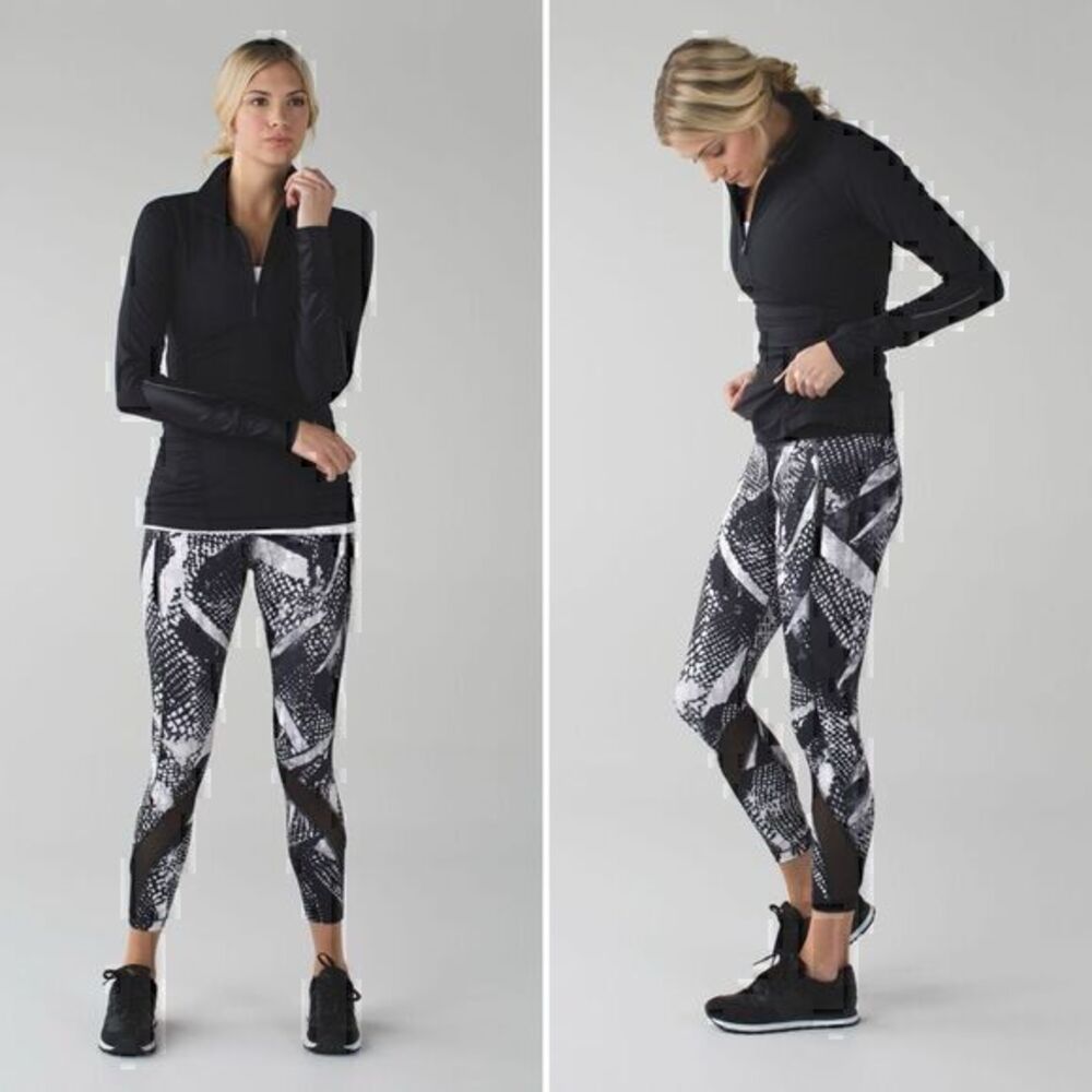 Lululemon Inspire Tight II (Mesh) in Static Mist White Black Size 4